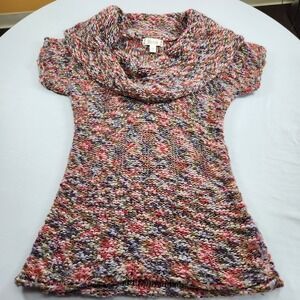 Decree Sz L Sweater Short Sleeve Slouched Cowl Neck Chunky Knit Womens Top Shirt